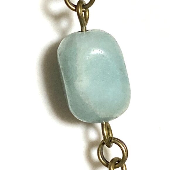 Natural Light Teal Amazonite Necklace, Bronze Slim Mushroom + Genuine Gemstone - Picture 8 of 12